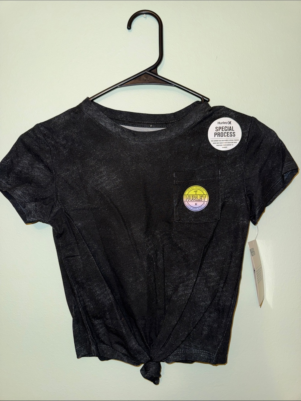 Hurley Girls Black Short-Sleeve Tie-Front Pocket Tee